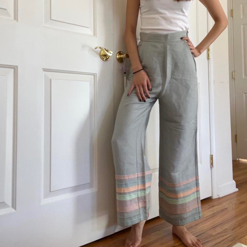 Mara Hoffman Wide Leg High Waisted Striped Linen Trousers sz XS / 25